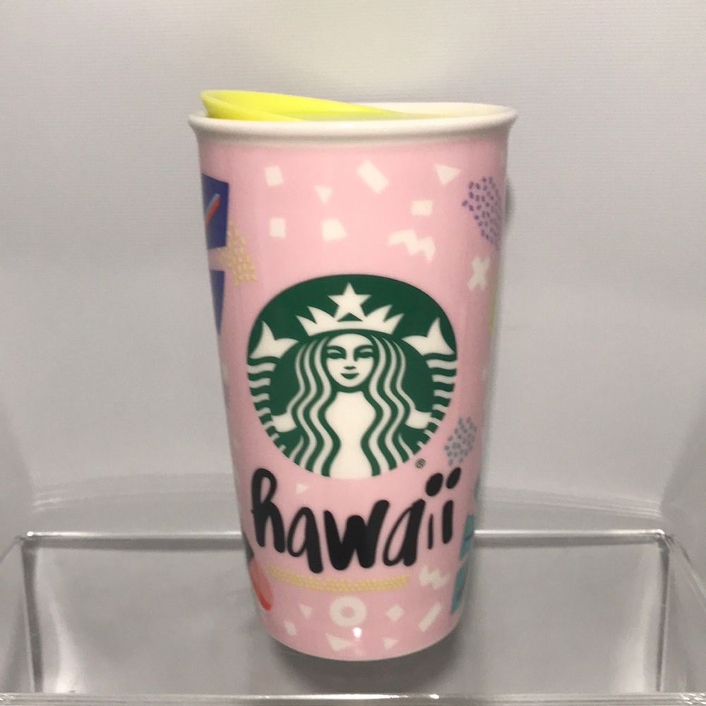 Starbucks HAWAII 2016 Ceramic Travel Mug 12oz Tumbler Pink & Green Lid Limited